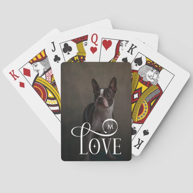Modern Love Custom Dog Pets Photo Monogram Poker Cards (Back)