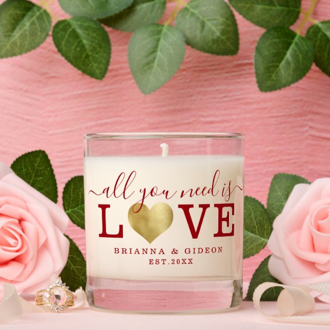 Modern Love Custom Name Gold Heart Valentine's Scented Candle (Wedding)