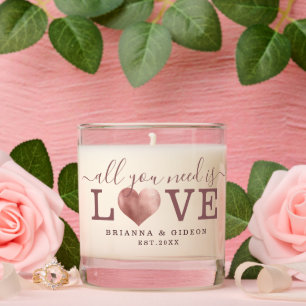 Modern Love Custom Name Rose Gold Heart Valentine Scented Candle