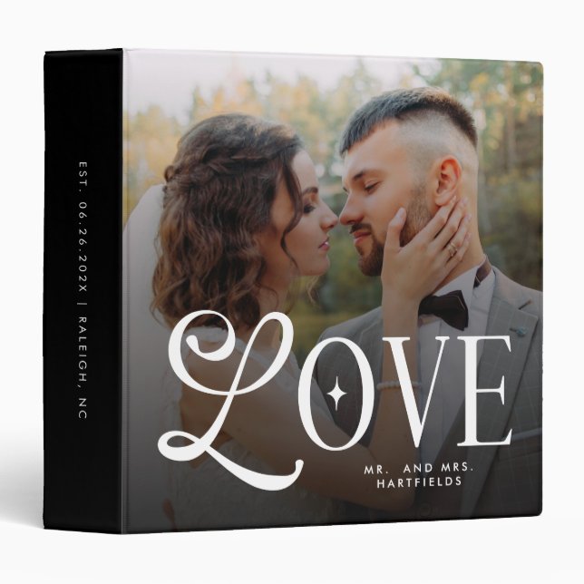 Modern Love Custom Wedding 2 Photos Couples 3 Ring Binder (Front/Spine)