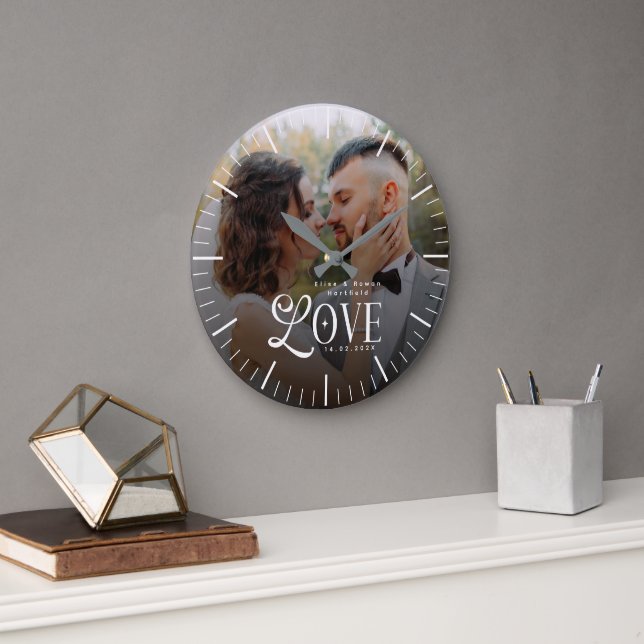 Modern Love Custom Wedding Photo Couples Keepsake Large Clock (Office)