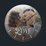 Modern Love Custom Wedding Photo Couples Keepsake Round Clock<br><div class="desc">Celebrate your love story in a timeless way with the Modern Love Custom Wedding Photo Couples Keepsake Watch — a beautifully personalized timepiece designed to honor your most meaningful moments. This elegant watch showcases your favorite couple photo paired with a clean, modern monogram, creating a one-of-a-kind accessory that’s both sentimental...</div>