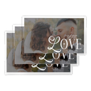 Modern Love Custom Wedding Photo Couples Monogram Acrylic Tray