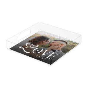 Modern Love Custom Wedding Photo Couples Monogram Acrylic Tray