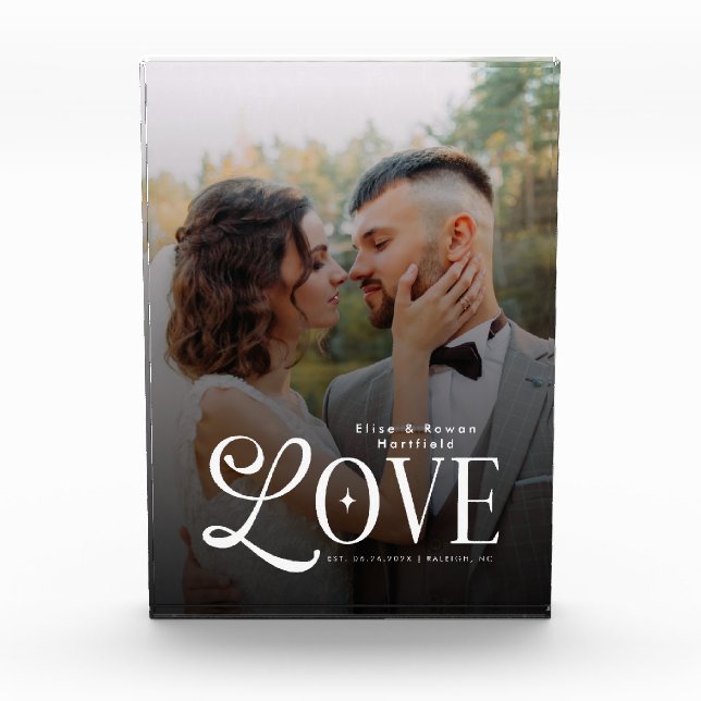 Modern Love Custom Wedding Photo Couples Monogram Block (Front)