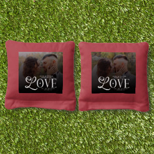 Modern Love Custom Wedding Photo Couples Monogram Cornhole Bags