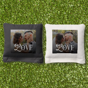 Modern Love Custom Wedding Photo Couples Monogram Cornhole Bags