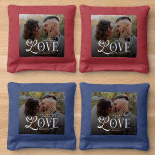 Modern Love Custom Wedding Photo Couples Monogram Cornhole Bags