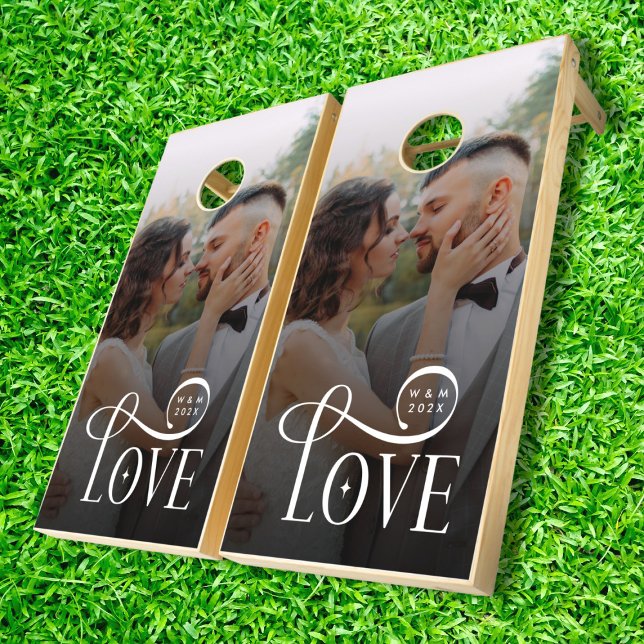 Modern Love Custom Wedding Photo Couples Monogram Cornhole Set (Creator Uploaded)