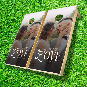 Modern Love Custom Wedding Photo Couples Monogram Cornhole Set