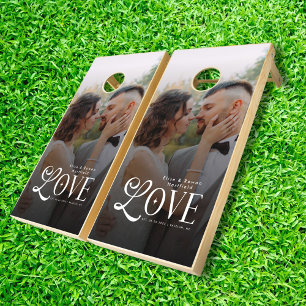 Modern Love Custom Wedding Photo Couples Monogram Cornhole Set