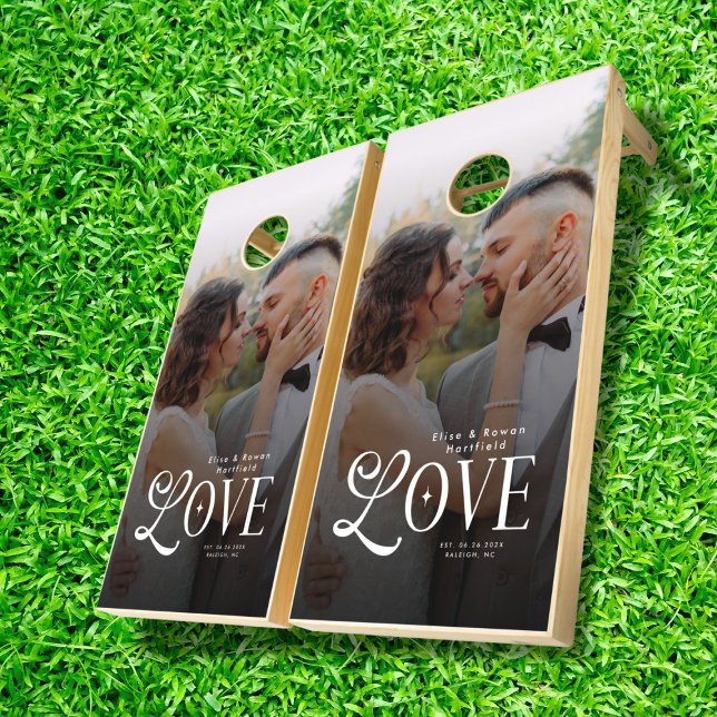 Modern Love Custom Wedding Photo Couples Monogram Cornhole Set (Creator Uploaded)