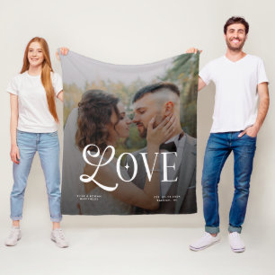 Modern Love Custom Wedding Photo Couples Monogram Fleece Blanket