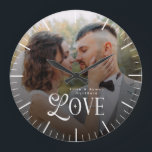 Modern Love Custom Wedding Photo Couples Monogram Large Clock<br><div class="desc">Celebrate your love story in a timeless way with the Modern Love Custom Wedding Photo Couples Monogram Watch — a beautifully personalized timepiece designed to honor your most meaningful moments. This elegant watch showcases your favorite couple photo paired with a clean, modern monogram, creating a one-of-a-kind accessory that’s both sentimental...</div>