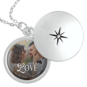 Modern Love Custom Wedding Photo Couples Monogram Locket Necklace