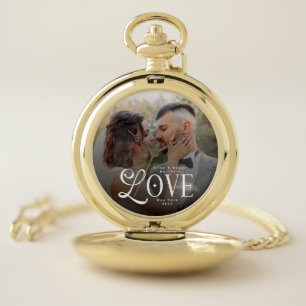 Modern Love Custom Wedding Photo Couples Monogram Pocket Watch