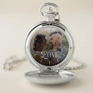 Modern Love Custom Wedding Photo Couples Monogram Pocket Watch