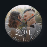 Modern Love Custom Wedding Photo Couples Monogram Round Clock<br><div class="desc">Celebrate your love story in a timeless way with the Modern Love Custom Wedding Photo Couples Monogram Watch — a beautifully personalized timepiece designed to honor your most meaningful moments. This elegant watch showcases your favorite couple photo paired with a clean, modern monogram, creating a one-of-a-kind accessory that’s both sentimental...</div>