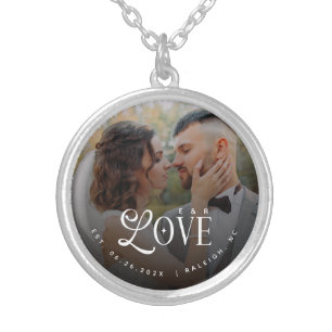 Modern Love Custom Wedding Photo Couples Monogram Silver Plated Necklace