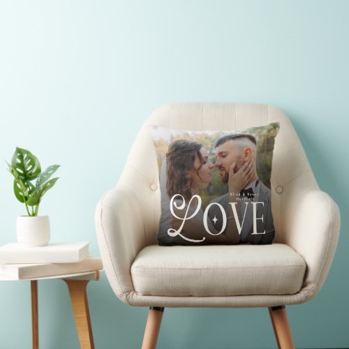 Modern Love Custom Wedding Photo Couples Monogram Throw Pillow