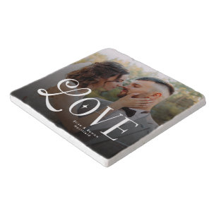 Modern Love Custom Wedding Photo Couples Monogram Trivet