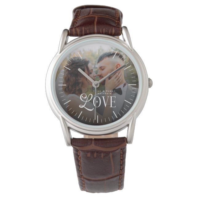 Modern Love Custom Wedding Photo Couples Monogram Watch (Front)