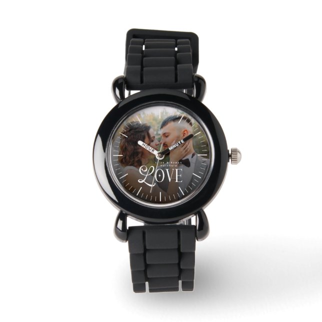 Modern Love Custom Wedding Photo Couples Monogram Watch (Front)