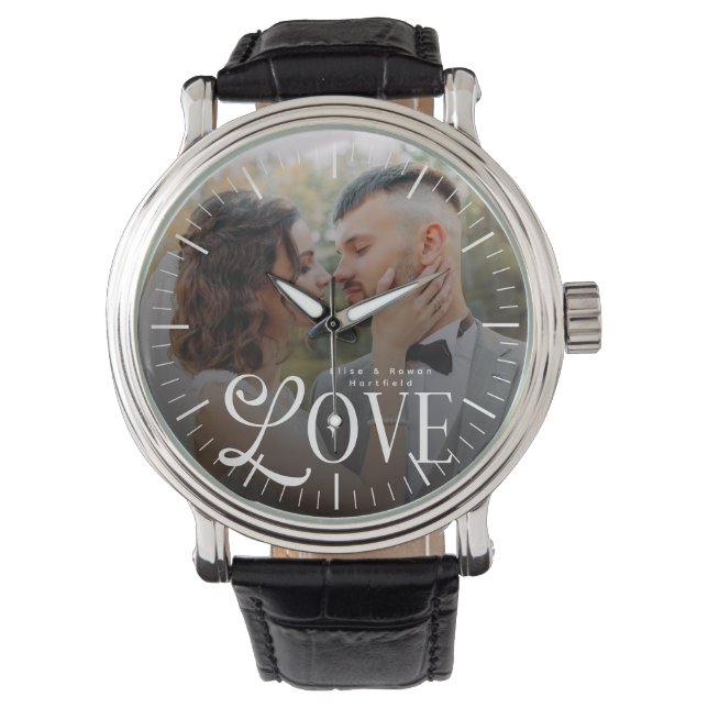 Modern Love Custom Wedding Photo Couples Monogram Watch (Front)