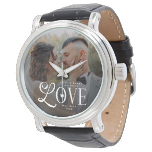 Modern Love Custom Wedding Photo Couples Monogram Watch