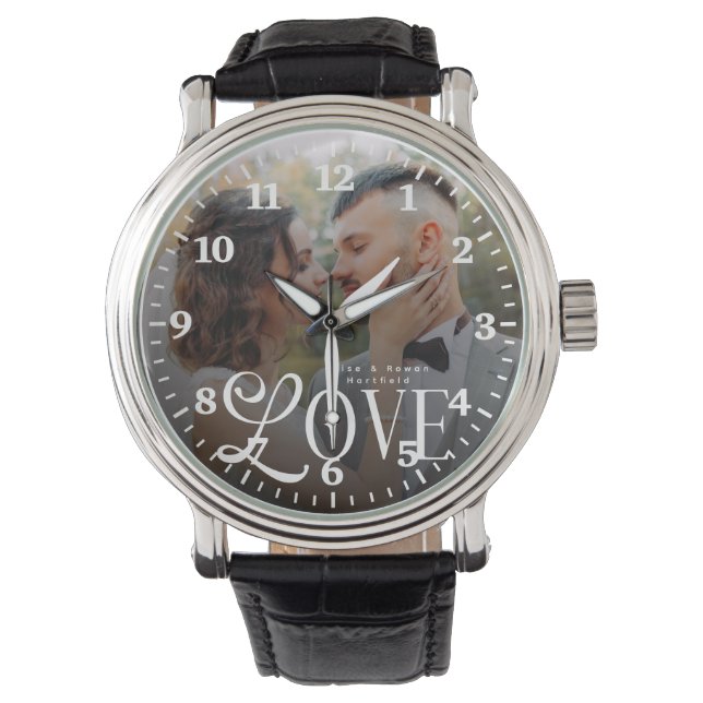 Modern Love Custom Wedding Photo Couples Monogram Watch (Front)