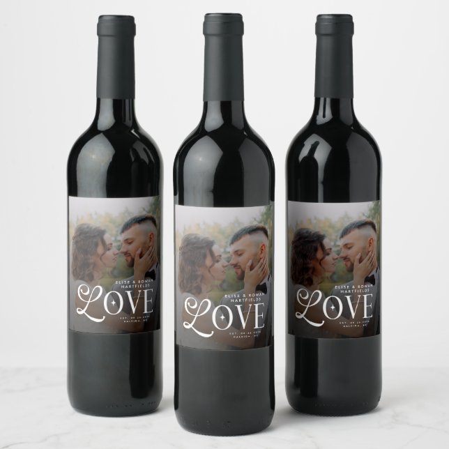 Modern Love Custom Wedding Photo Couples Monogram Wine Label (Bottles)