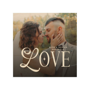 Modern Love Custom Wedding Photo Couples Monogram Wood Wall Art