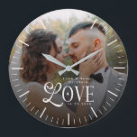 Modern Love Custom Wedding Photo Couples Newlyweds Large Clock<br><div class="desc">Celebrate your love story in a timeless way with the Modern Love Custom Wedding Photo Couples Watch — a beautifully personalized timepiece designed to honor your most meaningful moments. This elegant watch showcases your favorite couple photo paired with a clean, modern monogram, creating a one-of-a-kind accessory that’s both sentimental and...</div>