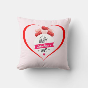 Modern Love Happy Valentine's Day Pink Square Throw Pillow