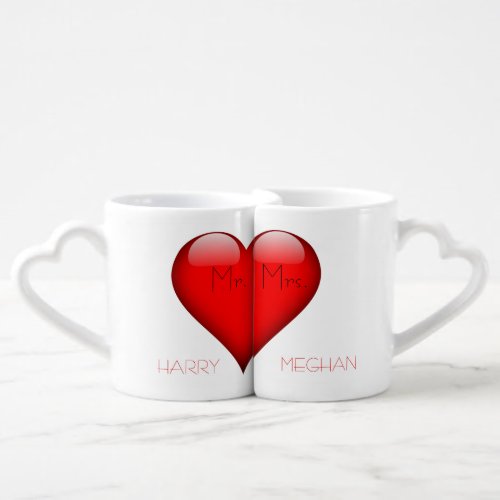 Modern Love Heart Mr and Mrs Monogram Wedding Gift Coffee Mug Set