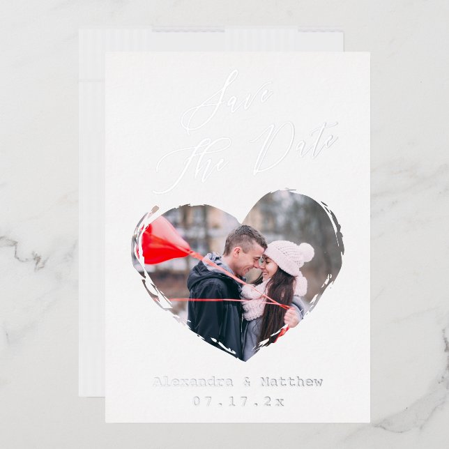 Modern Love Heart Outline Photo Save The Date Foil Invitation (Envelope)