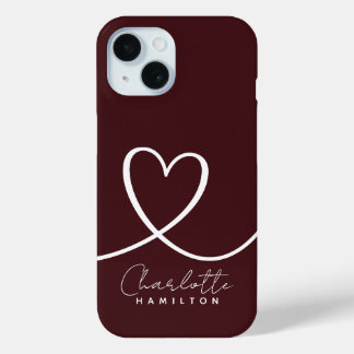 Modern Love Heart Personalized Aubergine White iPhone 15 Case