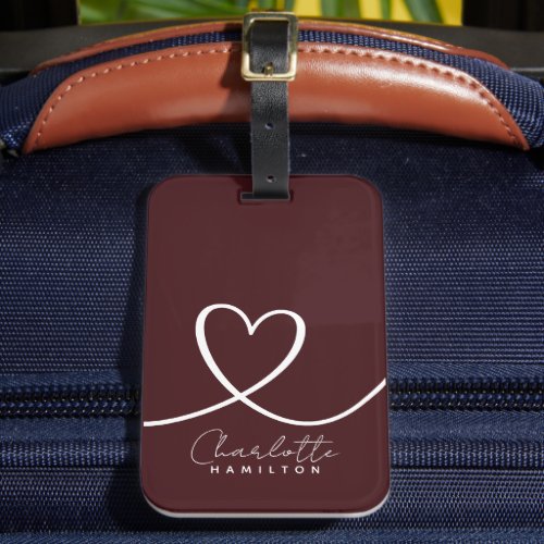 Modern Love Heart Personalized Aubergine White Luggage Tag