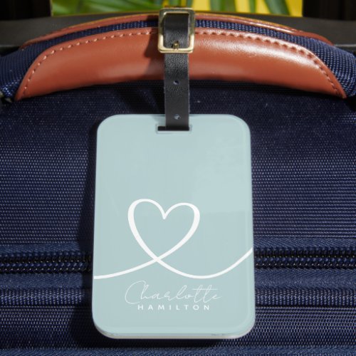 Modern Love Heart Personalized Name Green White Luggage Tag