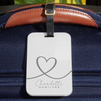 Modern Love Heart Personalized Name Grey Tones Luggage Tag by Ricaso_Designs at Zazzle