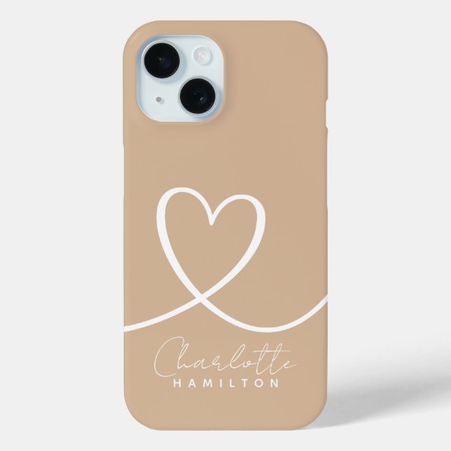 Modern Love Heart Personalized Name Tan White Case-Mate iPhone Case (Back)