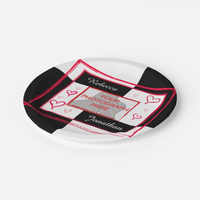 modern love heart photo frame paper plates (Angled)