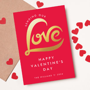Modern Love Heart Valentines Day Photo Foil Holiday Card