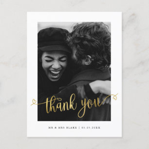 Modern Love Heart Wedding Photo Thank you Postcard