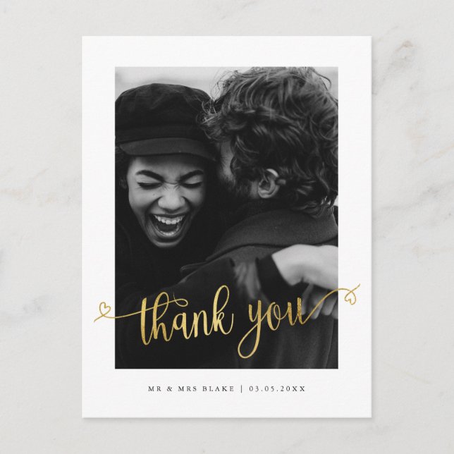 Modern Love Heart Wedding Photo Thank you Postcard (Front)