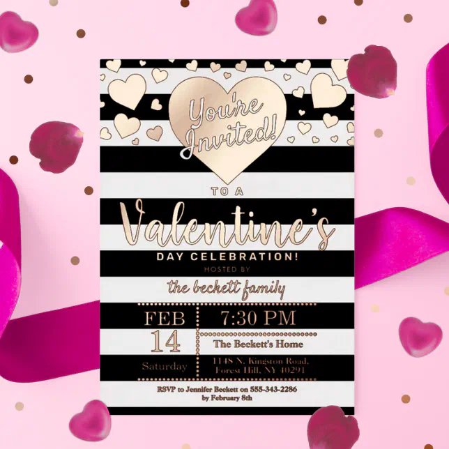 Modern Love Hearts Valentines Day Party Real Foil Invitation Zazzle