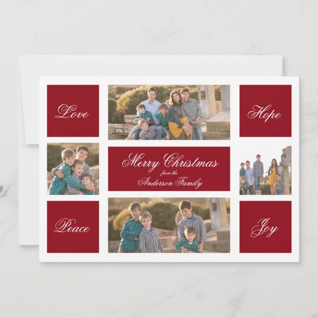 Modern Love Hope Peace & Joy Christmas Photo Card (Front)
