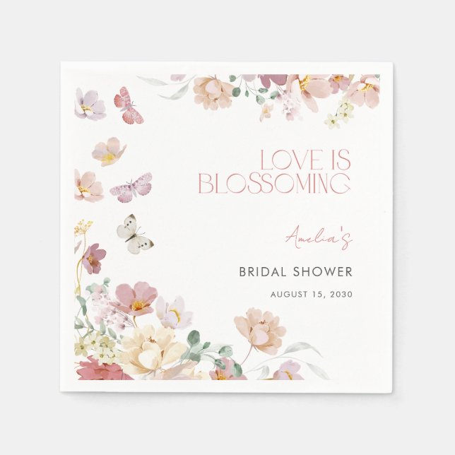 Modern Love is Blossoming Pink Bridal Shower Napkins (Front)