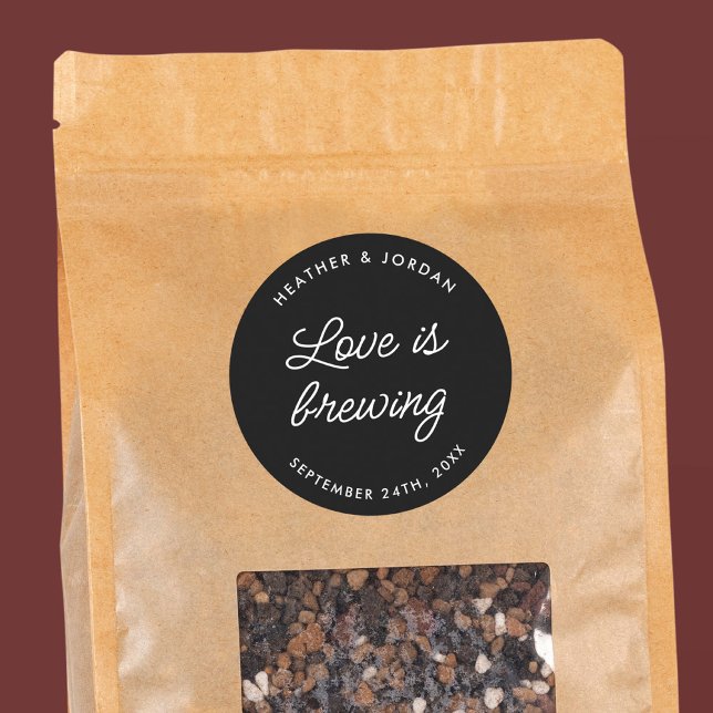 Modern Love Is Brewing Wedding Coffee Favors Classic Round Sticker (Creator Uploaded)
