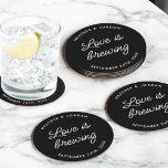 Modern Love Is Brewing Wedding Reception Round Paper Coaster<br><div class="desc">Modern Love Is Brewing Wedding Reception Coasters</div>